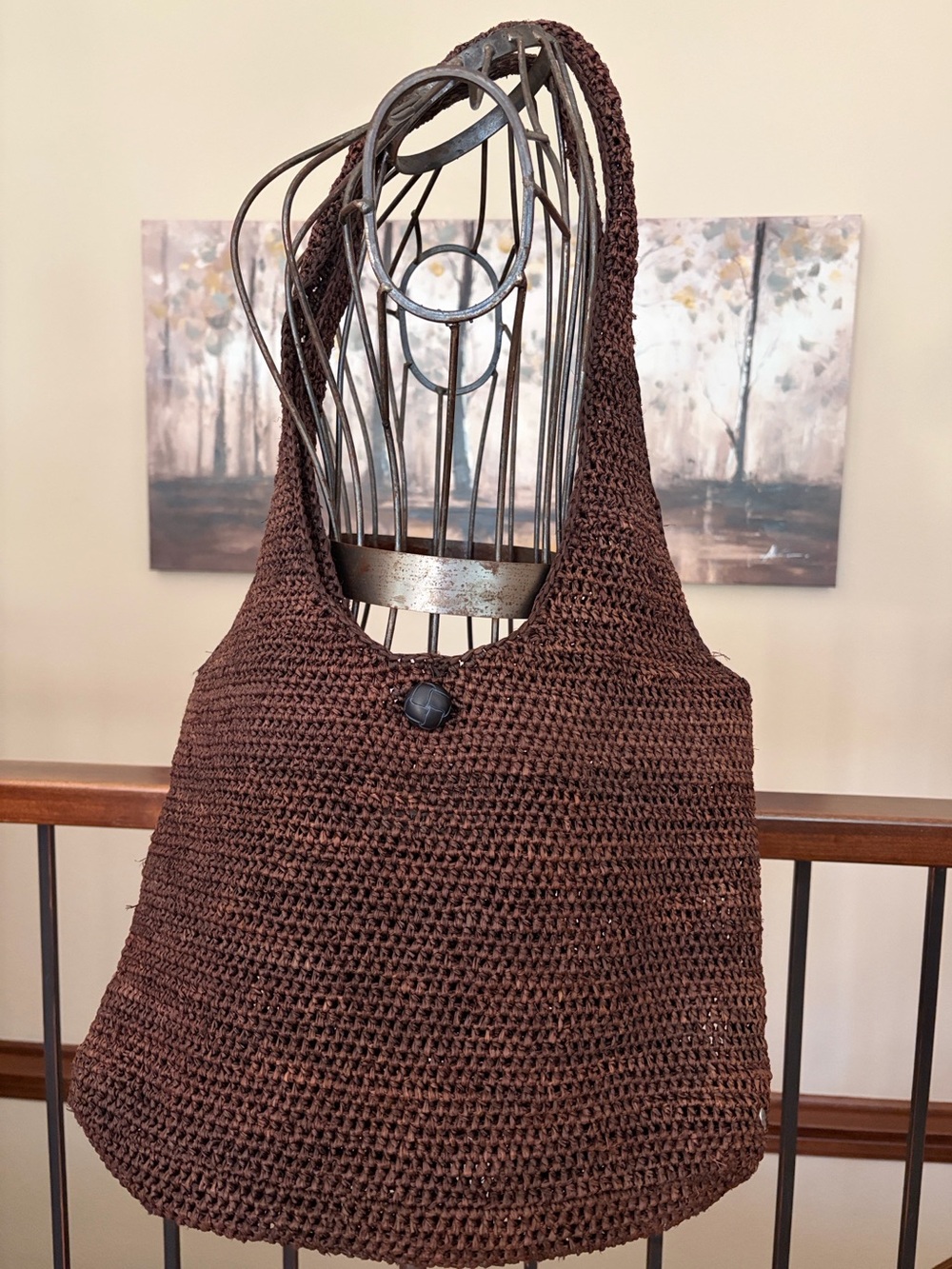 Helen Kaminski Chestnut Brown Hand Crocheted 100% Raffia Hobo Sac